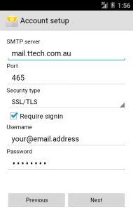 Android E-Mail Setup - SMTP Details